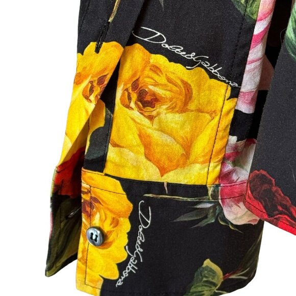 Dolce & Gabbana Fitted Long Sleeve Shirt Black Roses Print Handmade in Italy - Picture 6 of 11
